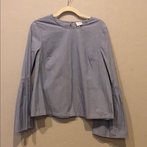 Blue and white bell sleeve top
